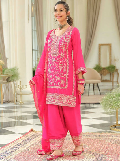 Women Ethnic Motifs Self Design Sequinned Kurta with Patiala & With Dupatta