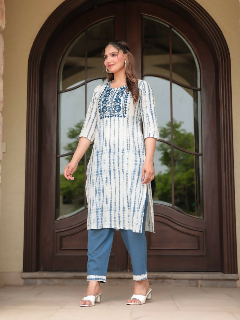 Women's Straight Soft Cotton Tie-Dye Print Women's Kurta - Blue