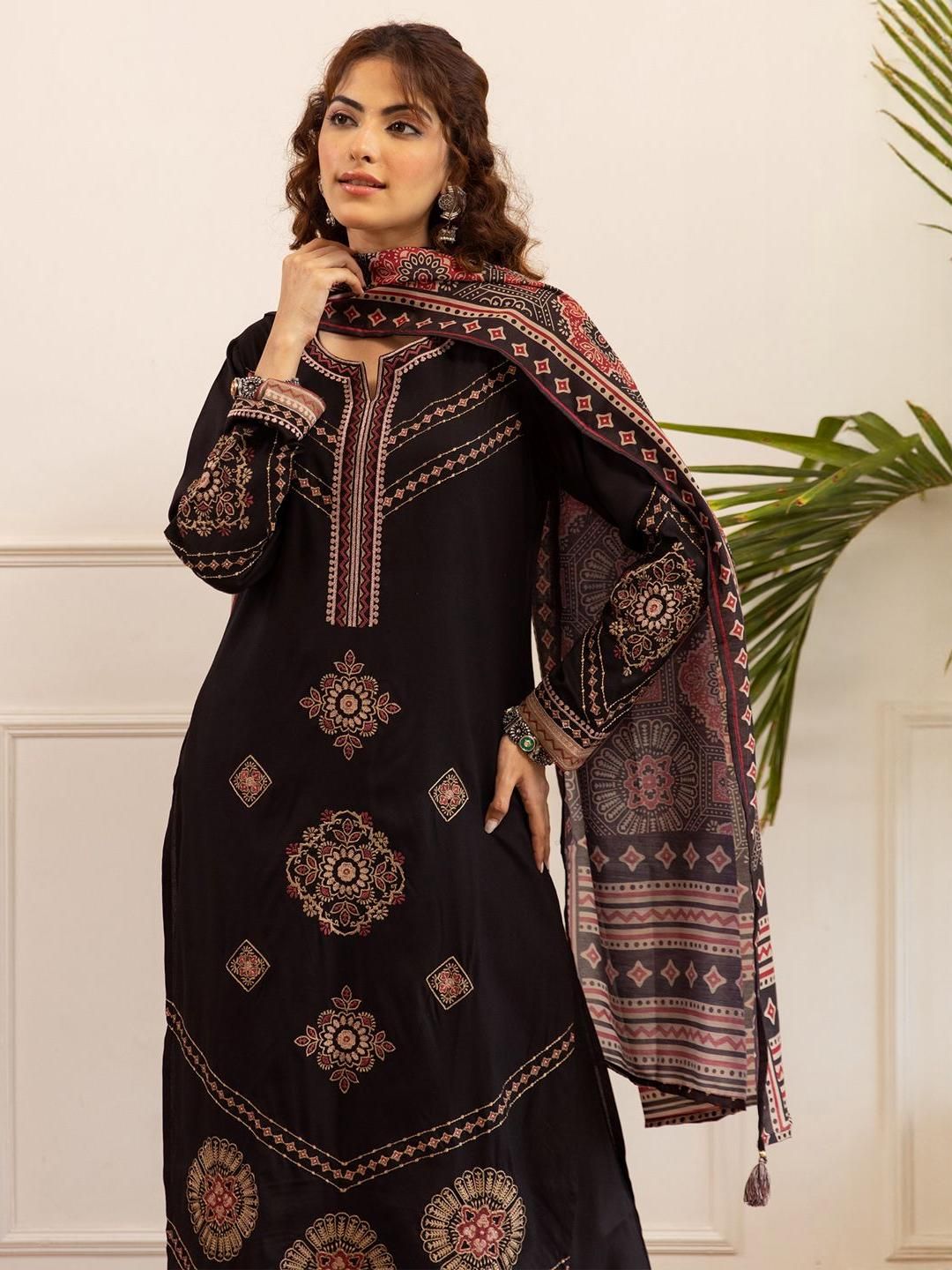 Dhiyona IE Women Ethnic Motifs Embroidered Kurta with Sharara & Dupatta