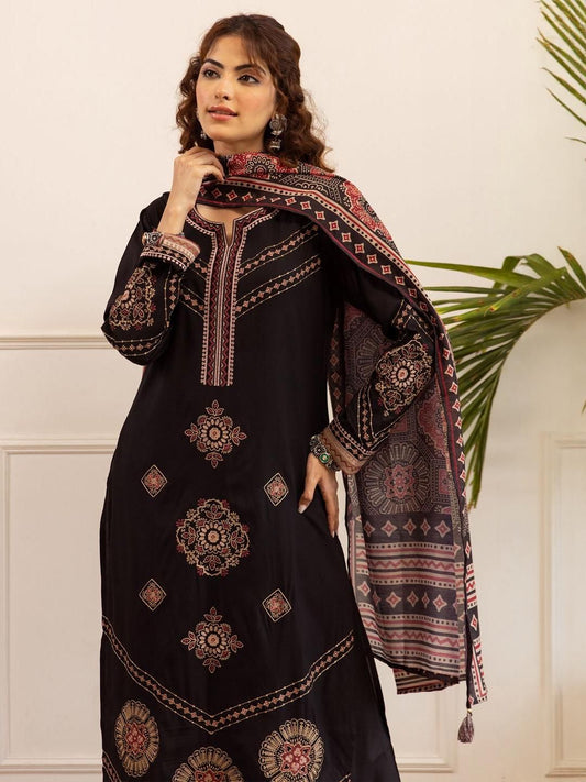 Dhiyona IE Women Ethnic Motifs Embroidered Kurta with Sharara & Dupatta