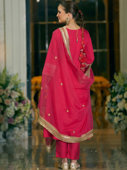 Women Ethnic Motifs Embroidered V-Neck A-Line Kurta with Trousers & Dupatta