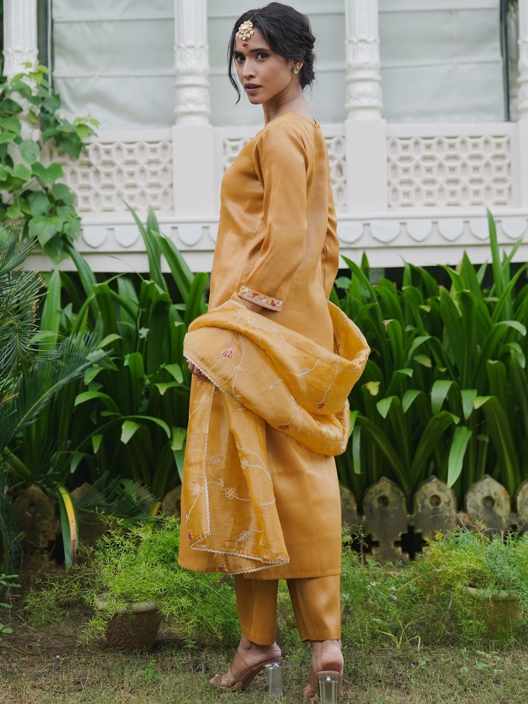 Ethnic Motifs Embroidered Straight Thread Work Kurta With Trouser & Dupatta