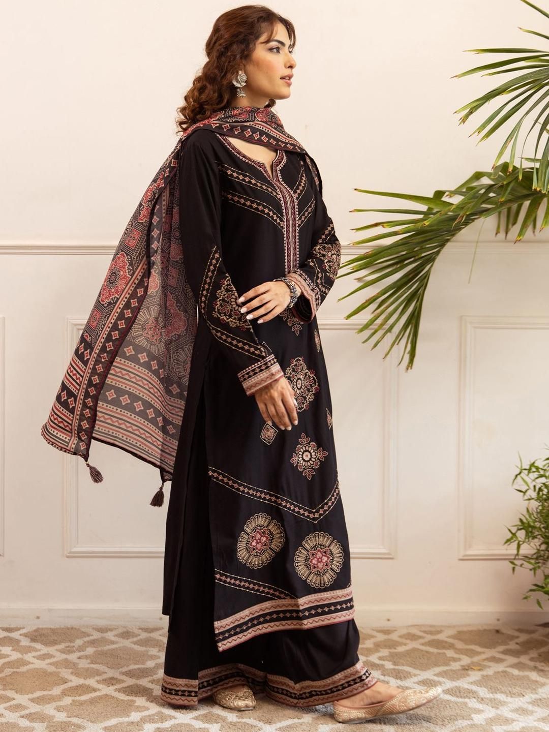 Dhiyona IE Women Ethnic Motifs Embroidered Kurta with Sharara & Dupatta