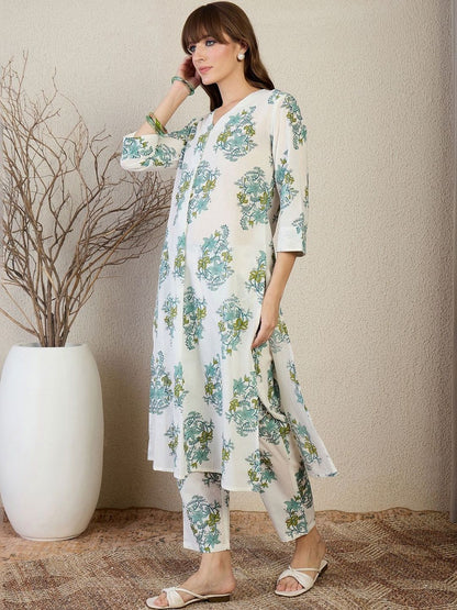 Women Floral Printed Regular Pure Cotton Kurta with Trousers