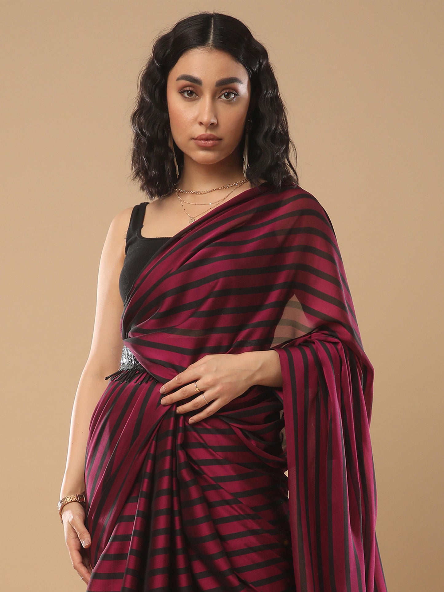 Women's Georgette Purple Solid Designer Saree With Blouse Piece
