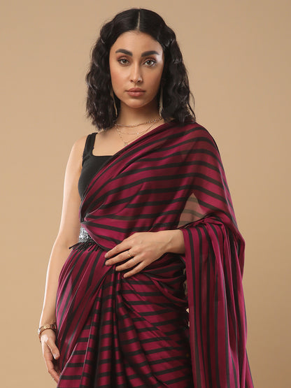Women's Georgette Purple Solid Designer Saree With Blouse Piece