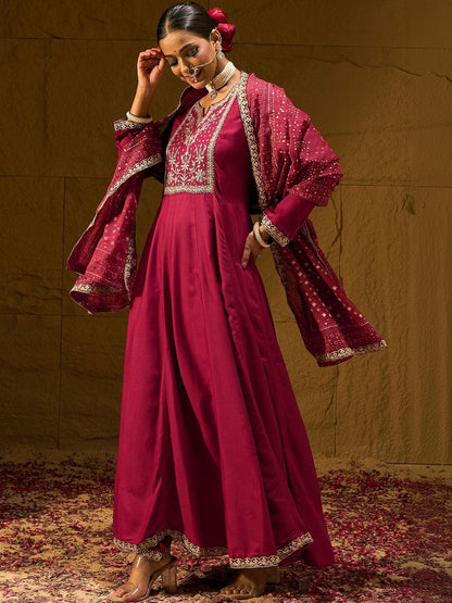 Women Ethnic Motifs Embroidered Panelled Thread Work Kurta with Trousers & With Dupatta