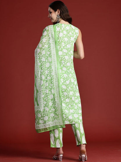 Women Floral Printed Regular Pure Cotton Kurta with Trousers & With Dupatta