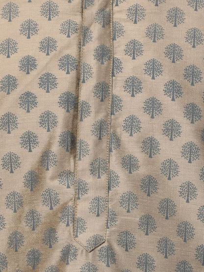 Men's Chiku Cotton Blend Straight Kurta Pyjama Set