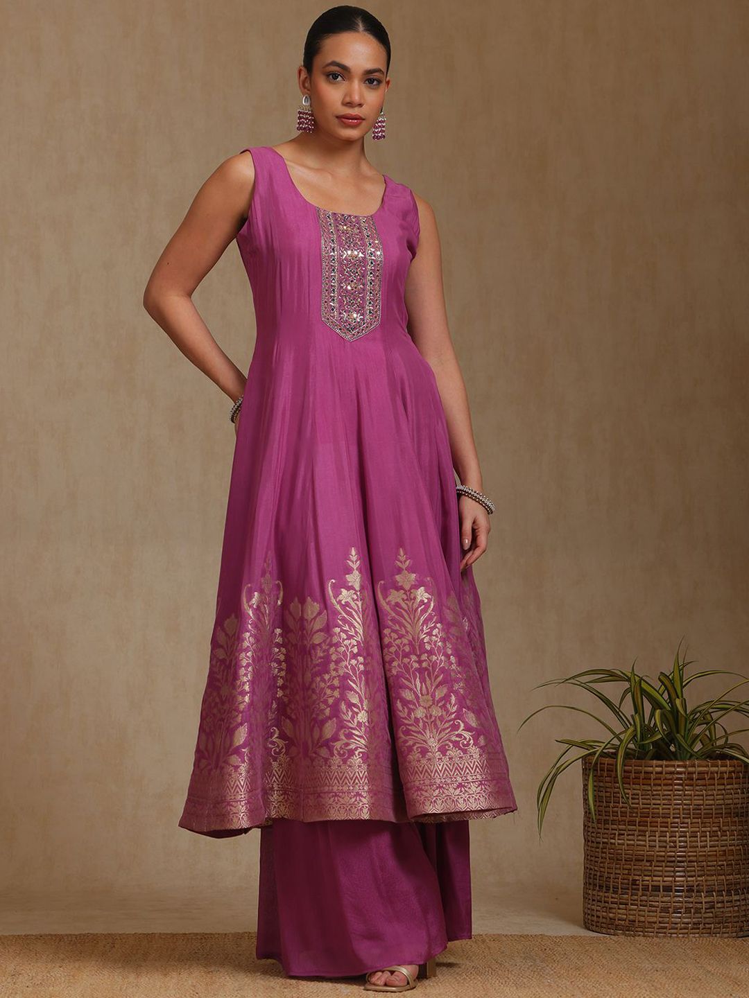 Dhiyona SO Women's Women Printed Regular Mirror Work Kurta with Palazzos & With Dupatta