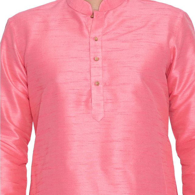 Men's Pink Silk Blend Straight Kurta Pyjama Set