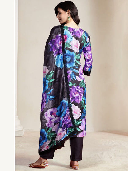 Dhiyona IE Women Floral Embroidered Empire Thread Work Kurta with Trousers & With Dupatta