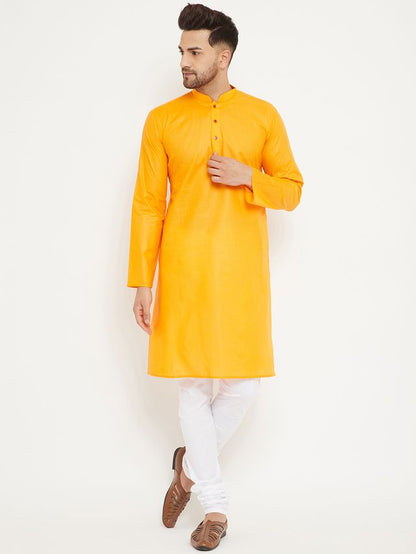 Men's Orange Cotton Straight Kurta Pyjama Set