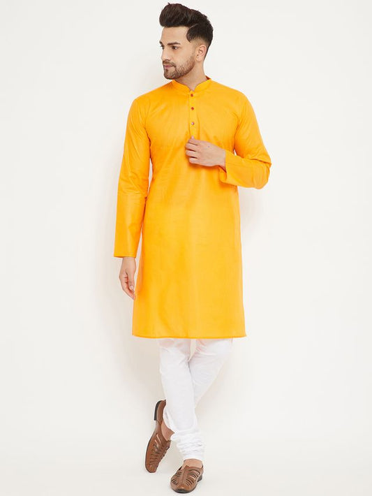 Men's Orange Cotton Straight Kurta Pyjama Set