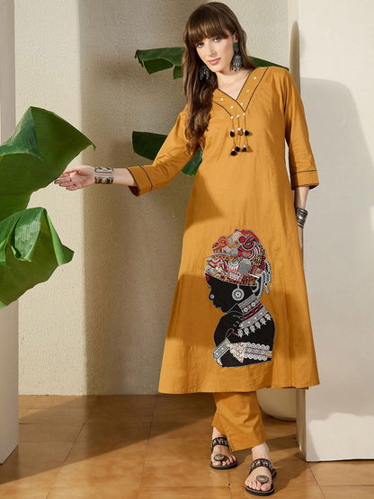 Dhiyona IE Embroidered V-Neck Pure Cotton Top With Trouser
