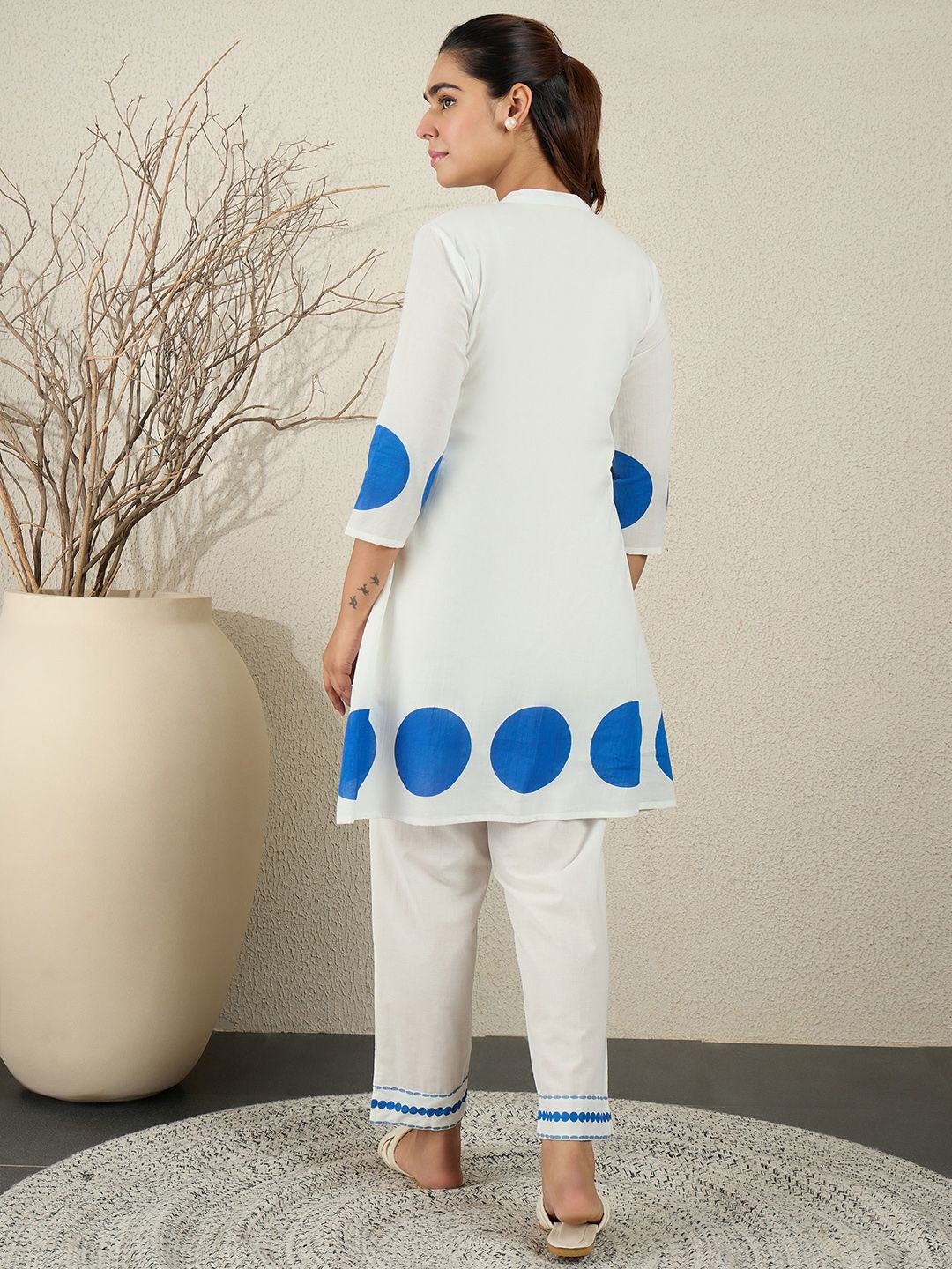 Dhiyona IE Printed Pure Cotton Mandarin Collar Neck Top With Trousers Co-Ords