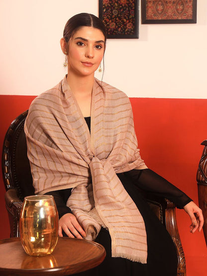 Dhiyona PA Reversible Sunehri Fine Wool Striped Woven Design Shawl