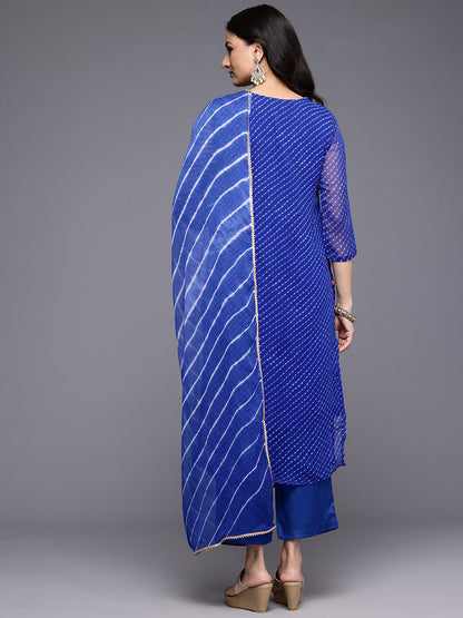Dhiyona VR Women's Navy Blue Bandhani Zari Emboridered Kurta Set With Dupatta
