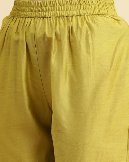 Dhiyona VR Women's Ikat Printed A-Line Mirror Embroidered Kurta Paired With Straight Trouser And Dupatta