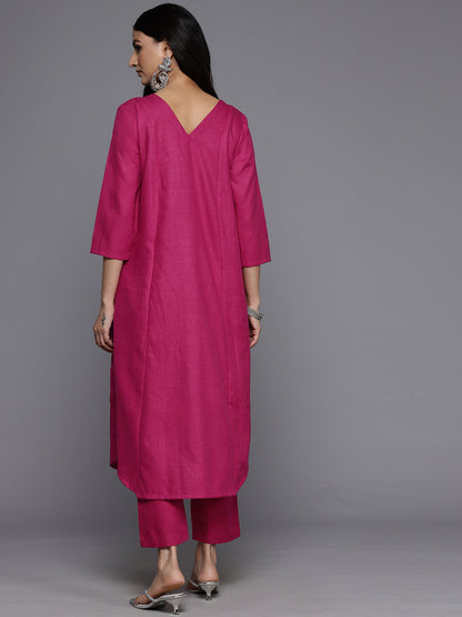 Dhiyona VR Women's Magenta Solid A-Line Kurta Paired With Tonal Bottom