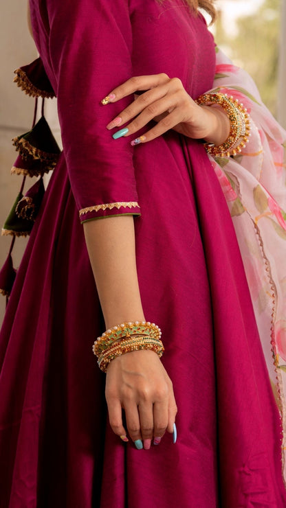 Magenta Lilly Cotton Silk Anarkali Set
