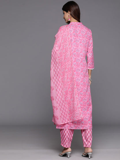 Dhiyona VR Women's Pink Floral Printed Kurta Paired With Bottom & Dupatta