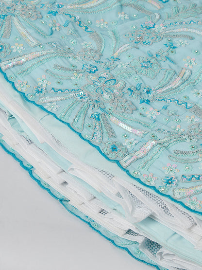 Women Turquoise Blue Georgette Sequins and thread embroidery  Lehenga choli & Dupatta