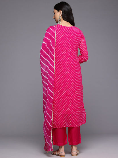 Dhiyona VR Women's Pink Bandhani Zari And Sequins Embroidered Kurta Set With Dupatta
