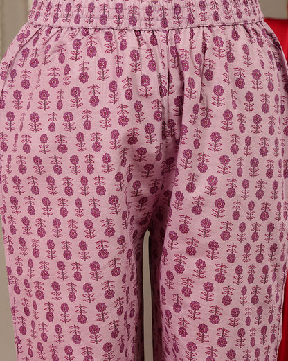 Dhiyona VR Women's Purple Floral Printedstraight Kurta Paired With Tonal Printed Bottom And Dupatta
