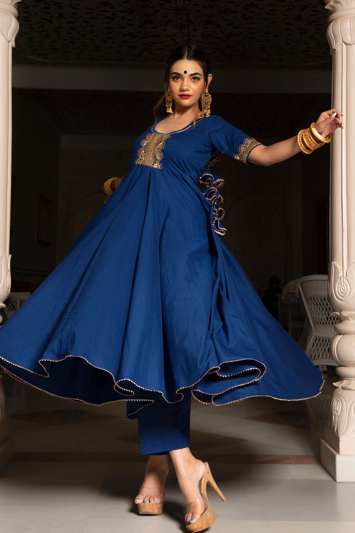 Minakari Blue Anarkali Set