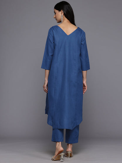 Dhiyona VR Women's Blue Solid A-Line Kurta Paired With Tonal Bottom
