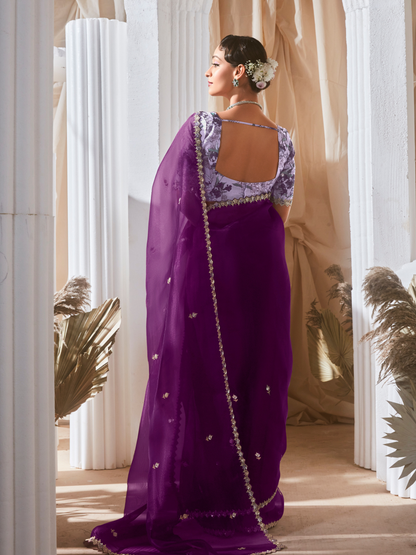 Dhiyona KM Women Purple Designer Organza Saree: Effortless Elegance For Every Occasion