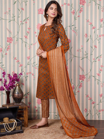 Dhiyona OD  Ethnic Motifs Printed Pure Cotton Kurta with Trousers & Dupatta