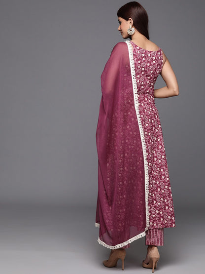 Dhiyona VA Women'sFloral Printed Pure Cotton Anarkali Kurta with Trousers & Dupatta