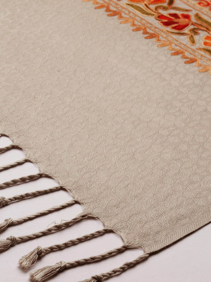 Dhiyona PA Women Beige & Multicolored Embroidered Shawl