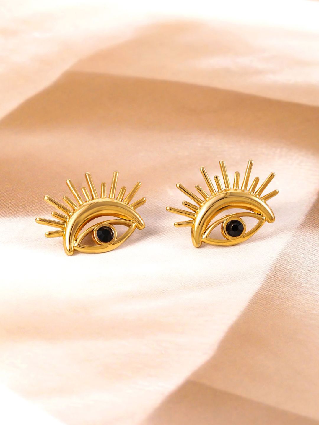 Dhiyona RJ Women's 18K Gold Plated Stainless Steel Tarnish-Free Waterproof Demi-Fine Evil Eye Studs