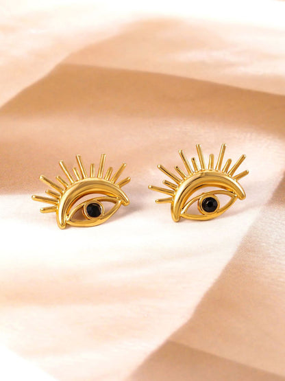 Dhiyona RJ Women's 18K Gold Plated Stainless Steel Tarnish-Free Waterproof Demi-Fine Evil Eye Studs