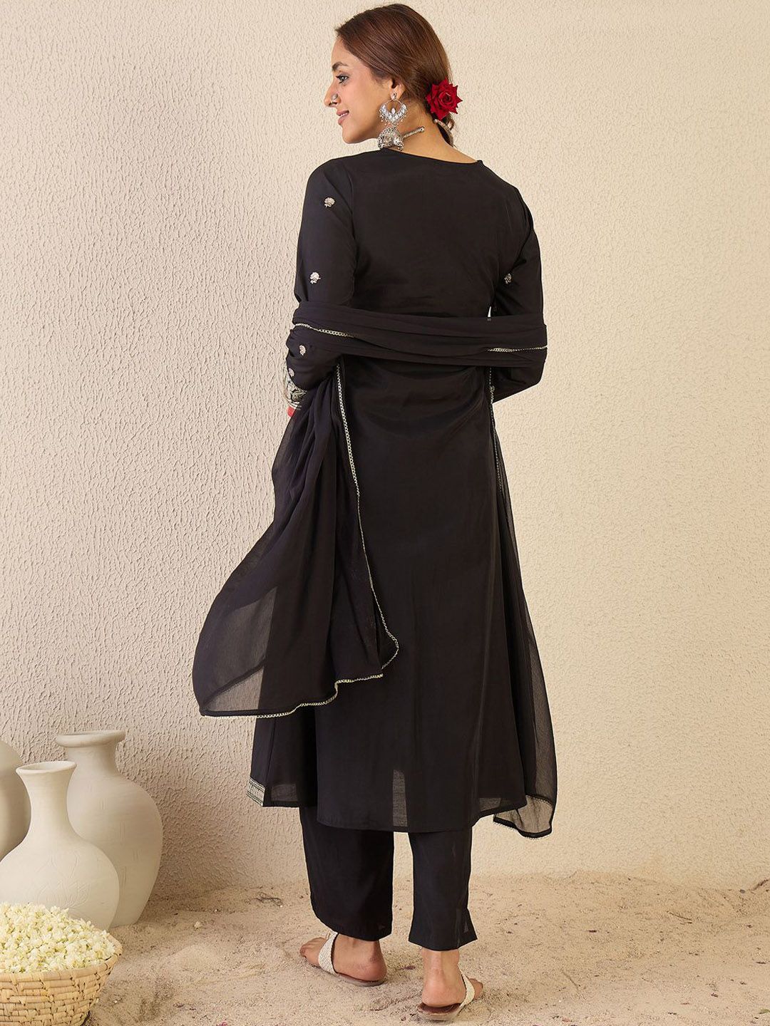 Dhiyona IE Ethnic Motifs Embroidered Angrakha Kurta With Trousers & Dupatta