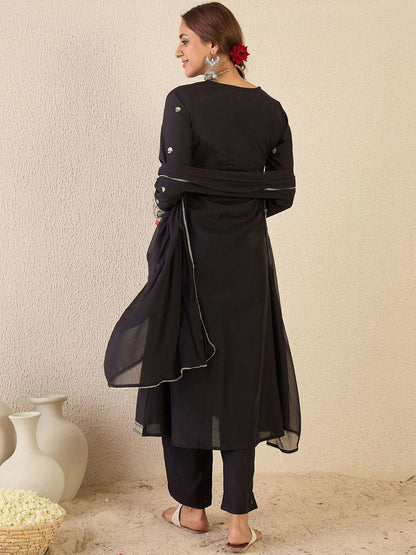 Dhiyona IE Ethnic Motifs Embroidered Angrakha Kurta With Trousers & Dupatta