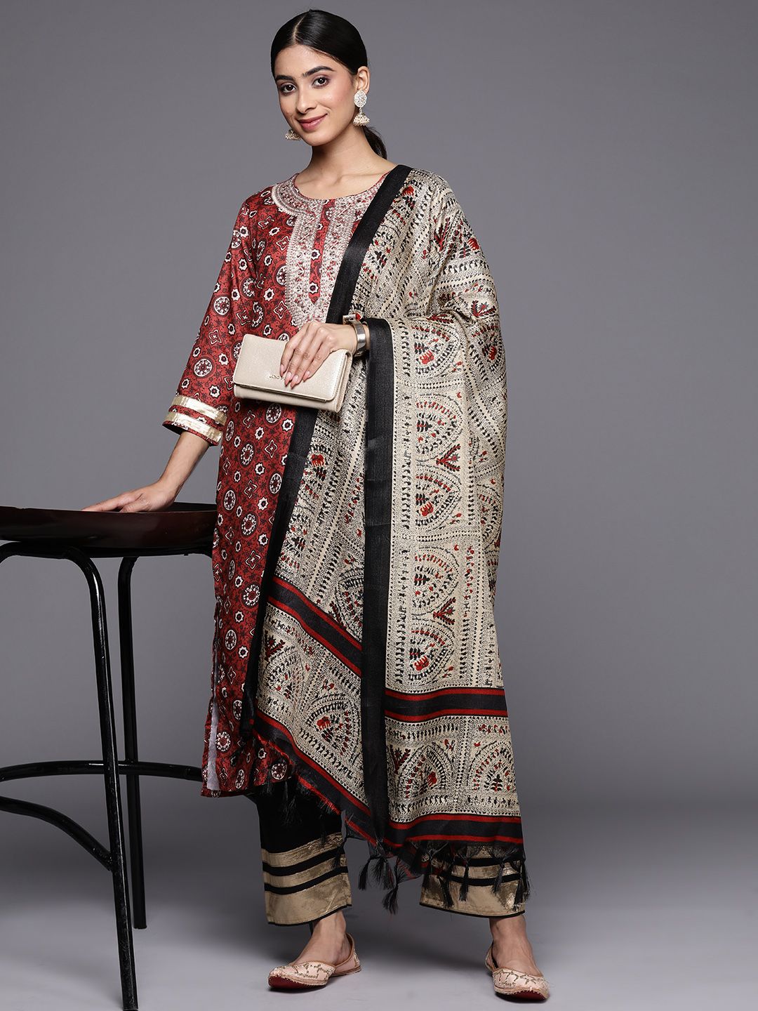 Dhiyona VA Women'sEthnic Motifs Printed Regular Kurta With Palazzos & Dupatta