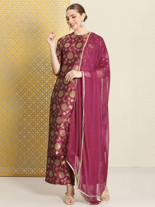 Dhiyona PD Women Women Jashn Floral Self-Design Kurta & Palazzos With Dupatta