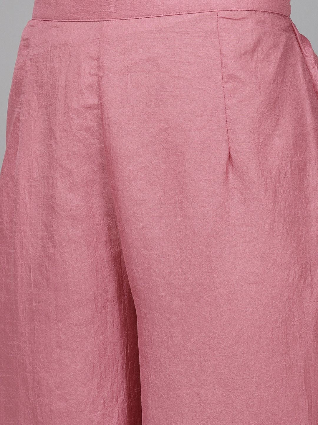 Dhiyona IE Women Pink Floral Yoke Design Regular Gotta Patti Kurta with Trousers & With Dupatta