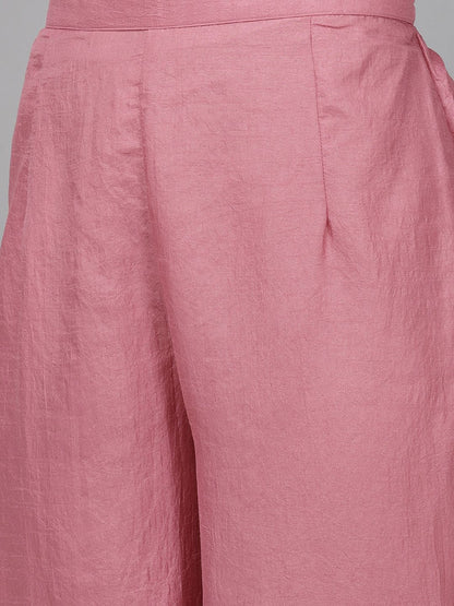 Dhiyona IE Women Pink Floral Yoke Design Regular Gotta Patti Kurta with Trousers & With Dupatta