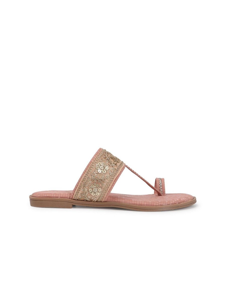 Dhiyona AK Peach-Coloured Embellished One Toe Flats