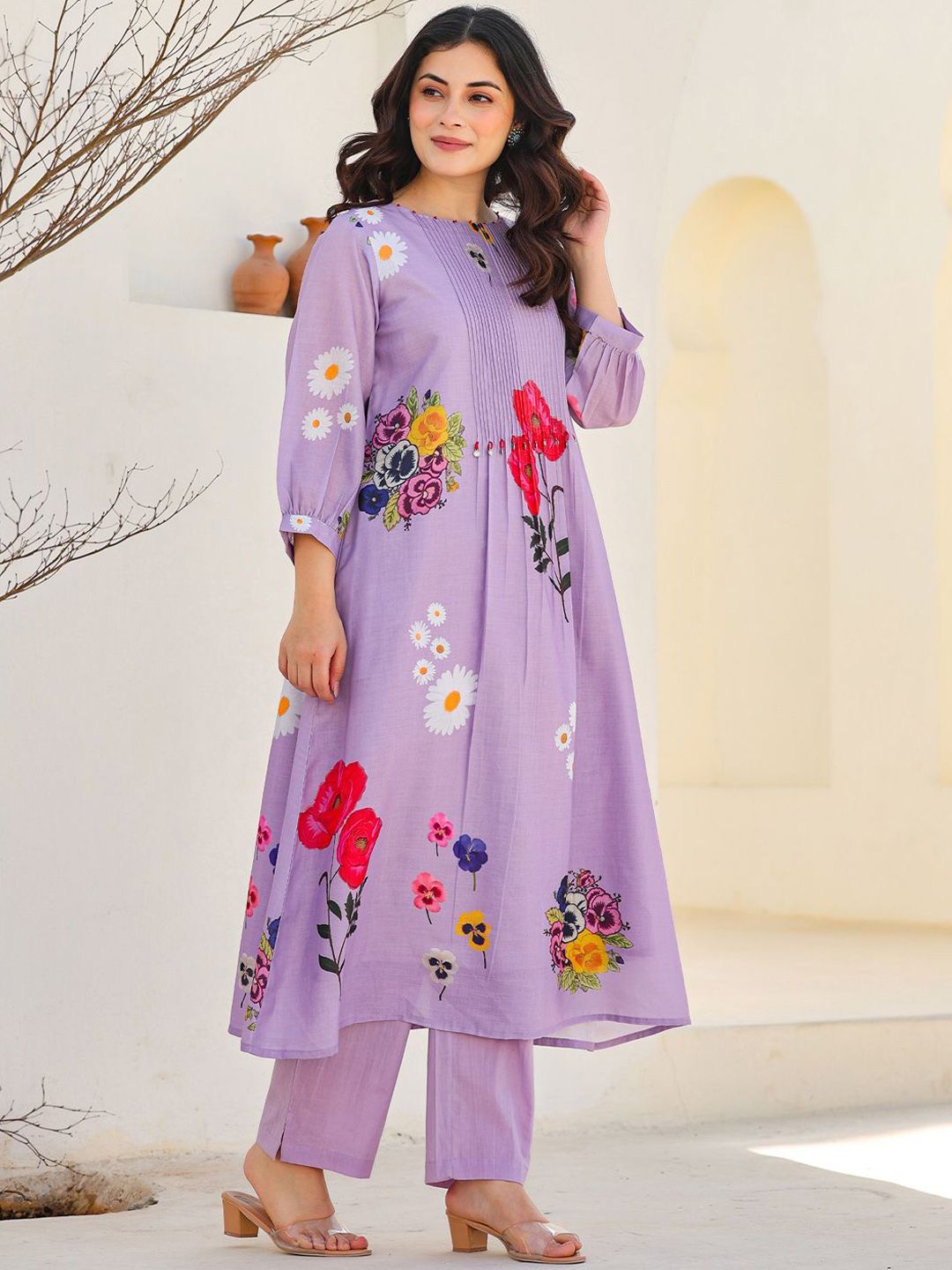 Floral Printed Pure Cotton Kurta With Trousers