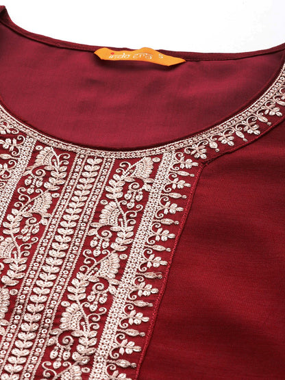 Dhiyona IE Women Yoke Design Regular Thread Work Kurta with Trousers & With Dupatta