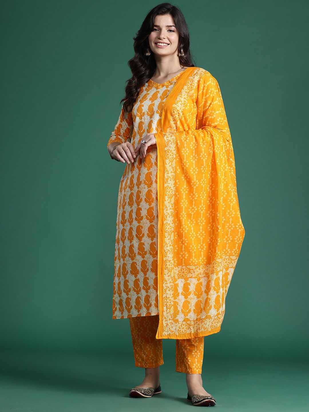 Dhiyona IE Paisley Printed Pure Cotton Kurta with Trousers & With Dupatta