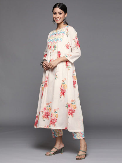 Dhiyona VA Women's Floral Printed Keyhole Neck Empire Kurta Set