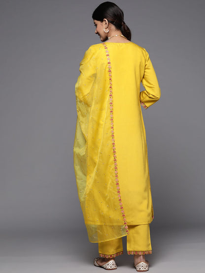 Dhiyona VA Women'sEthnic Motifs Embroidered Mirror Work Kurta With Trousers & With Dupatta