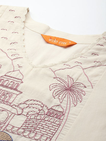 Embroidered Panelled Thread Work Kurta with Trousers